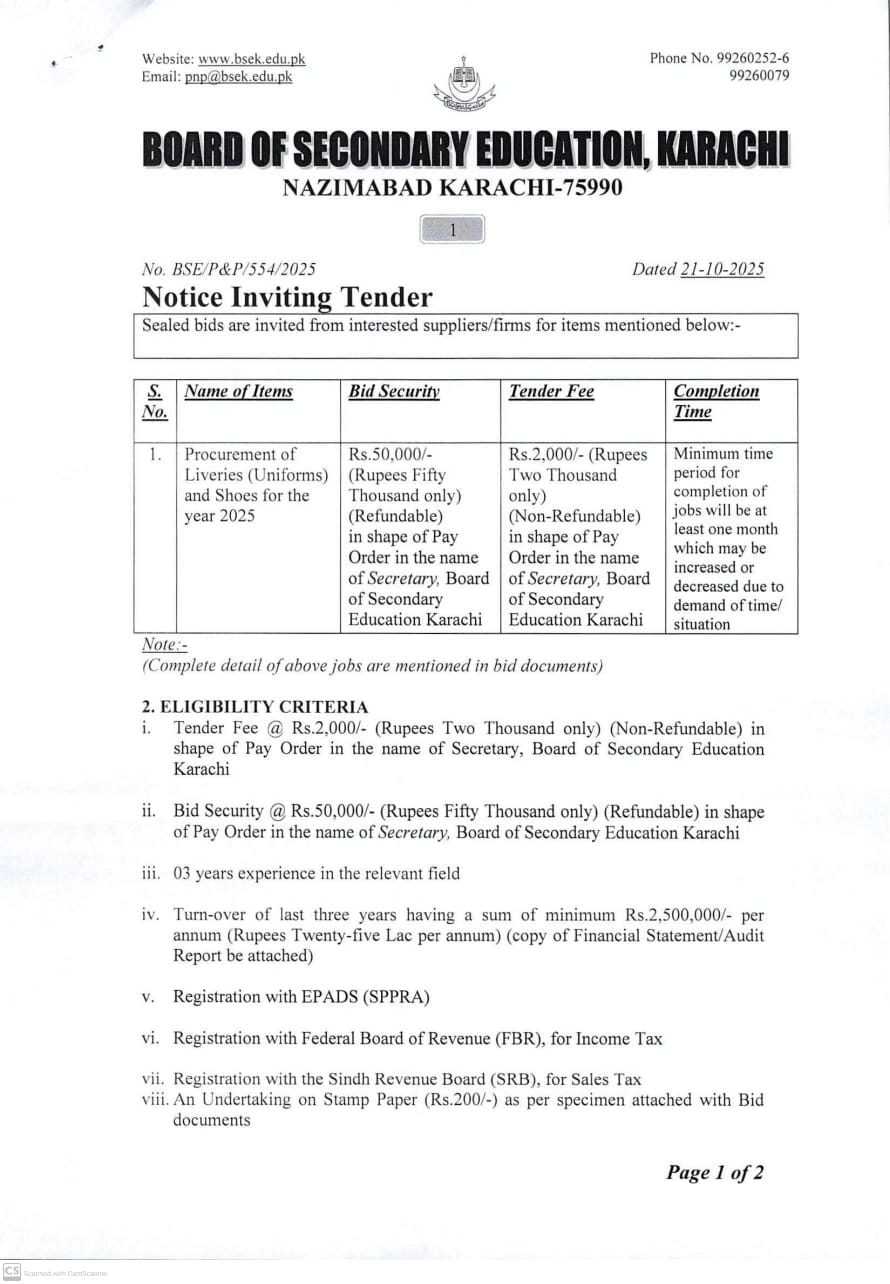 Procurement of Liveries (Uniforms) and Shoes for the Year 2025 (Page 1)